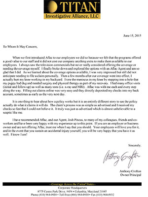 Titan Investigative Alliance LLC Testimonial Letter